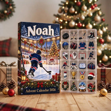 Personalized Hockey Advent Calendar 2026 24 Ice Hockey Charms Custom Name Christmas Countdown Gift For Hockey Players