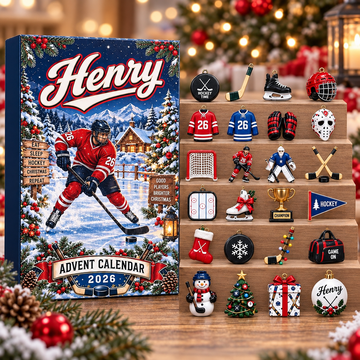 Personalized Hockey Advent Calendar Custom Player Name Number Christmas Countdown Hockey Fan Keepsake Sports Holiday Decor Gift 2026