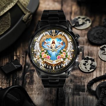 Personalized Jesus Guardian Angels Watch Custom Name Sacred Heart Christian Watch Gift For Christians