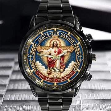 Personalized Jesus Our Savior Watch Custom Name Sacred Heart Christian Watch Gift For Christians