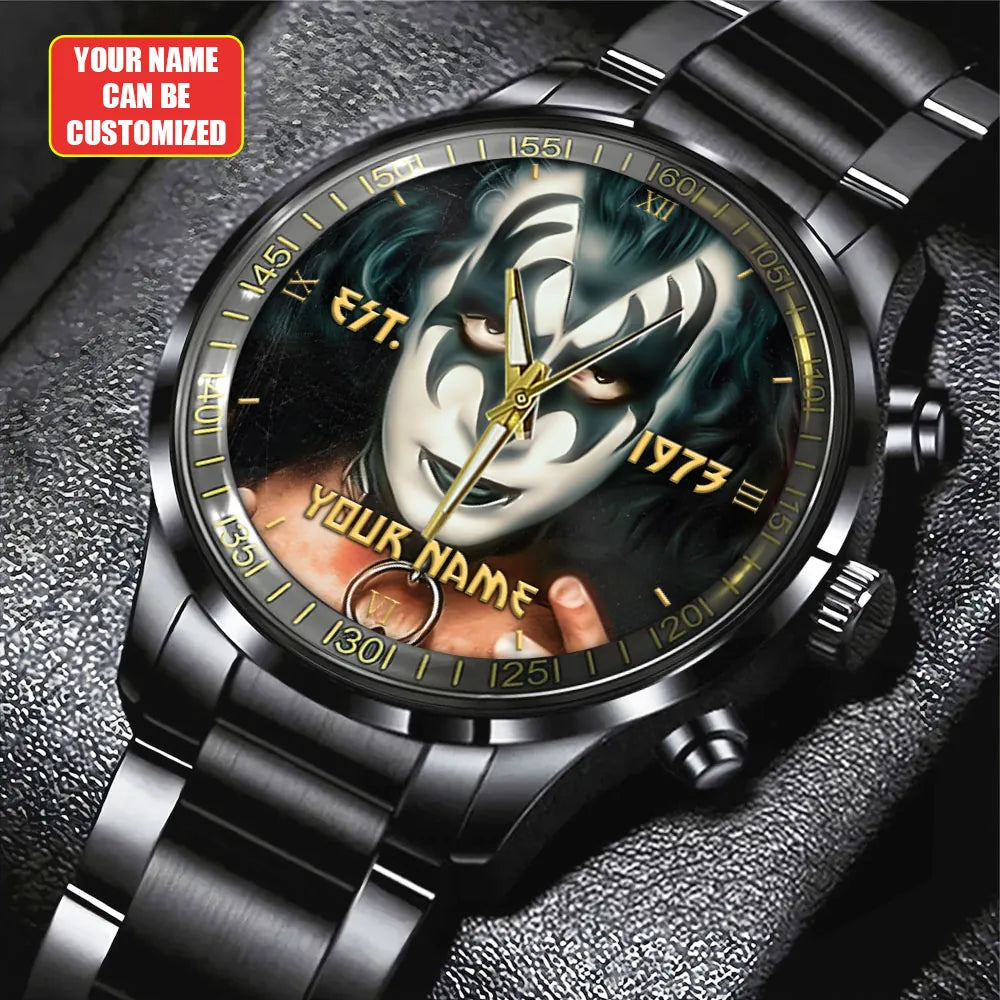 Personalized KISS Black Stainless Steel Watch – HUANNM 4878
