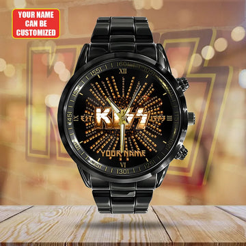 Personalized KISS Black Stainless Steel Watch – HUANNM 4879
