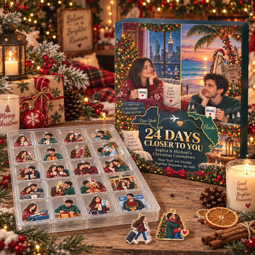Personalized Long Distance Couple Advent Calendar 2026 24Pc Acrylic Ornaments Christmas Reunion Gift Custom State Map Photo Countdown Box
