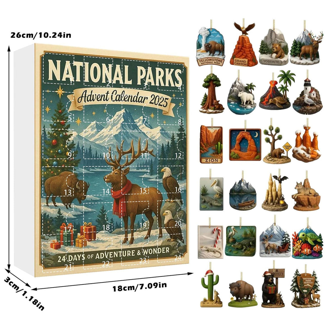 Personalized National Parks Advent Calendar 2026 Custom Hiker Gift Vintage Acrylic Ornaments Christmas Countdown Nature Lover Decor Gift