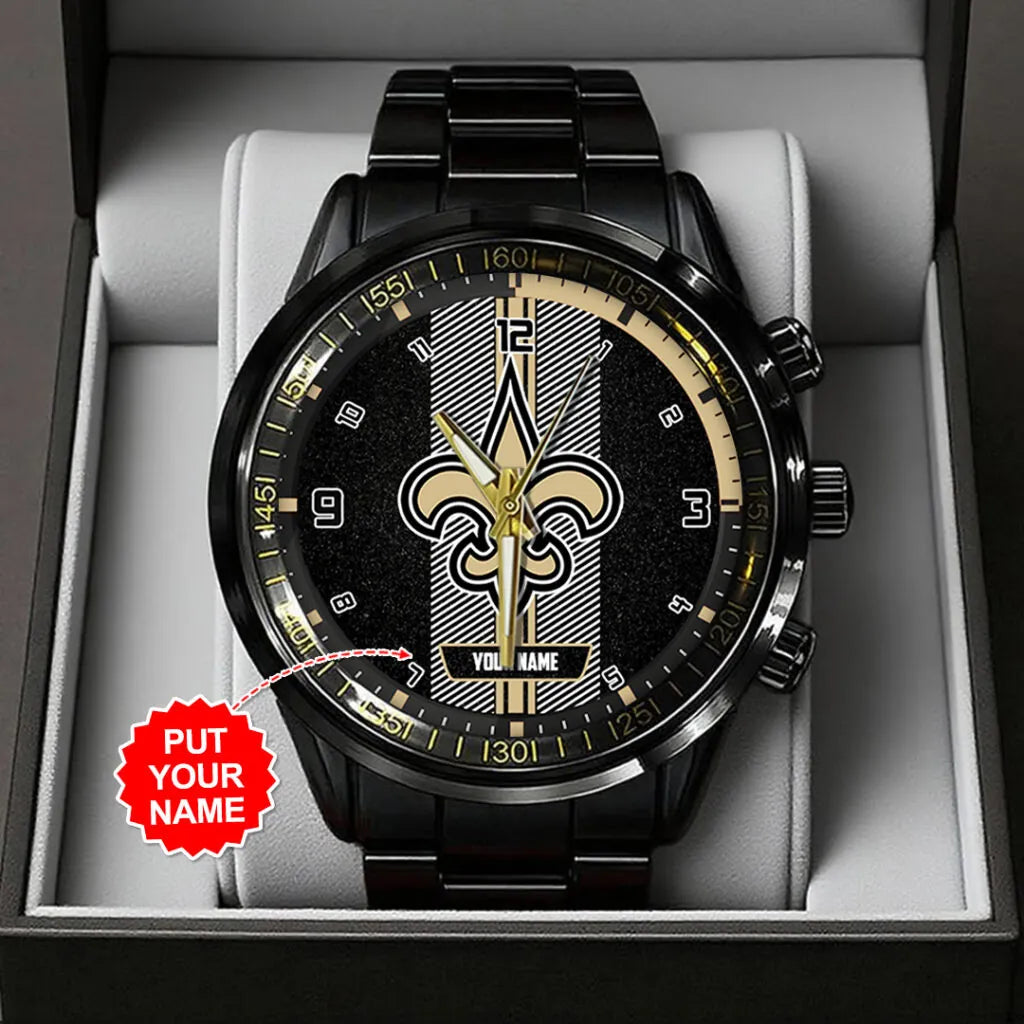 Personalized New Orleans Saints Black Stainless Steel Watch – TANTN16021