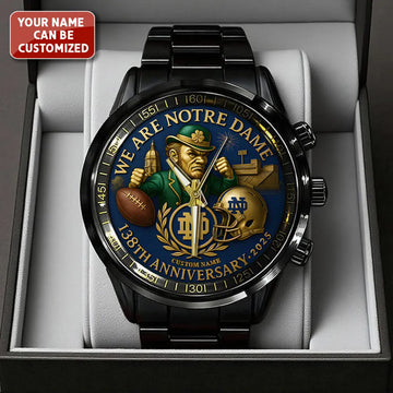 Personalized Notre Dame Fighting Irish Football 138th Anniversary 2025 Black Stainless Steel Watch – TANTN16199