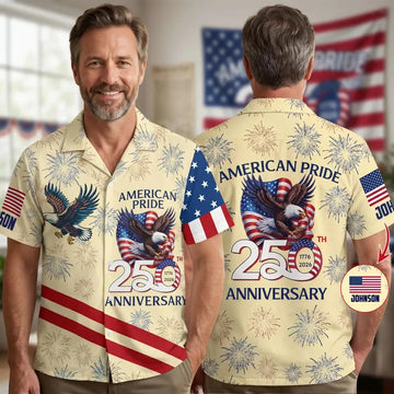 Personalized Patriotic Hawaiian Shirt, American Eagle USA 250 Design, Button Down Shirt for America 250 Celebration, Patriotic Gift