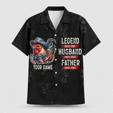 Personalized Patriotic Rooster Hawaiian Shirt for Men - Custom Legend Husband Father USA Flag Gift