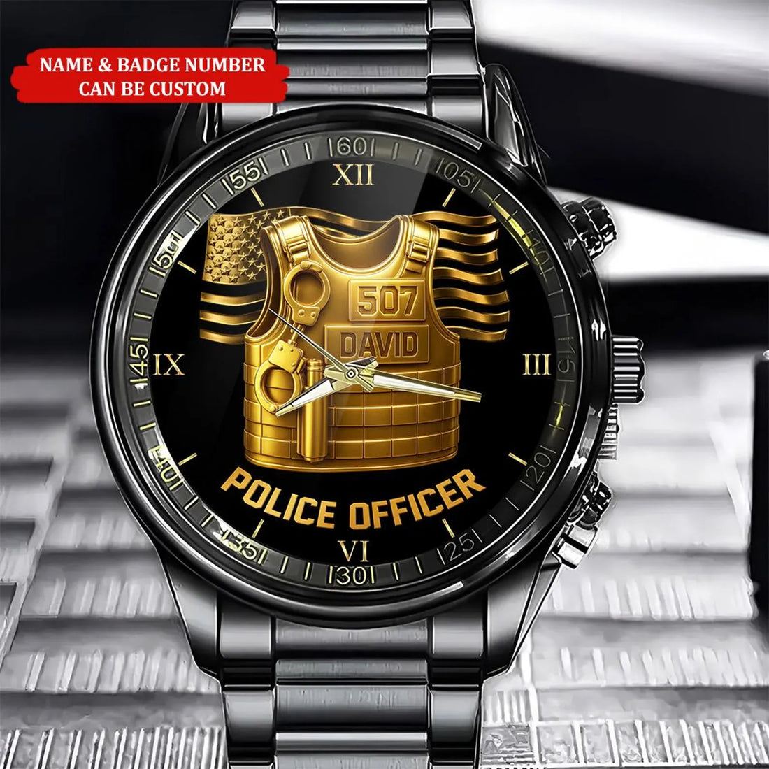 Personalized Police Officer Watch, Custom Business Watch Gift, Police Badge Watch, Police Officer Gift, Gift for Police Dad, Grandpa