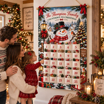 Personalized Reusable Fabric Advent Calendar Snowman Christmas Countdown Custom Family 25 Pocket Advent Calendar Holiday Wall Xmas Decor