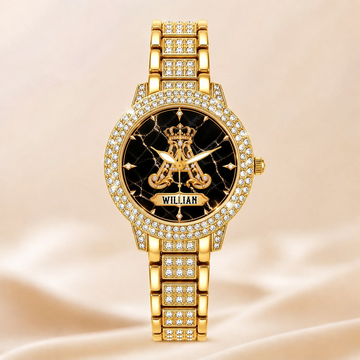 Personalized Royal Crown Initial Watch Custom Name Luxury Gold Monogram Watch Gift For Him & Her