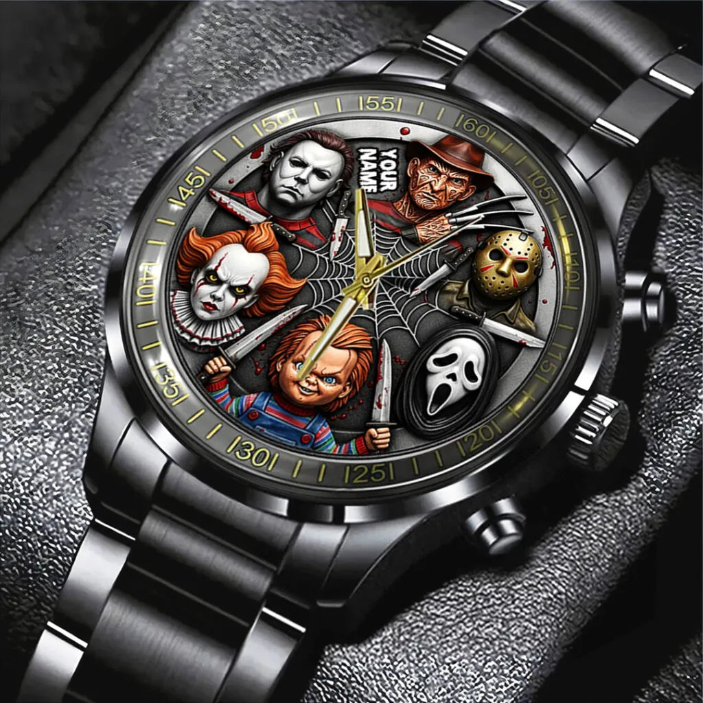 Personalized Scary Halloween Horror Movies Black Stainless Steel Watch – TANTN15882