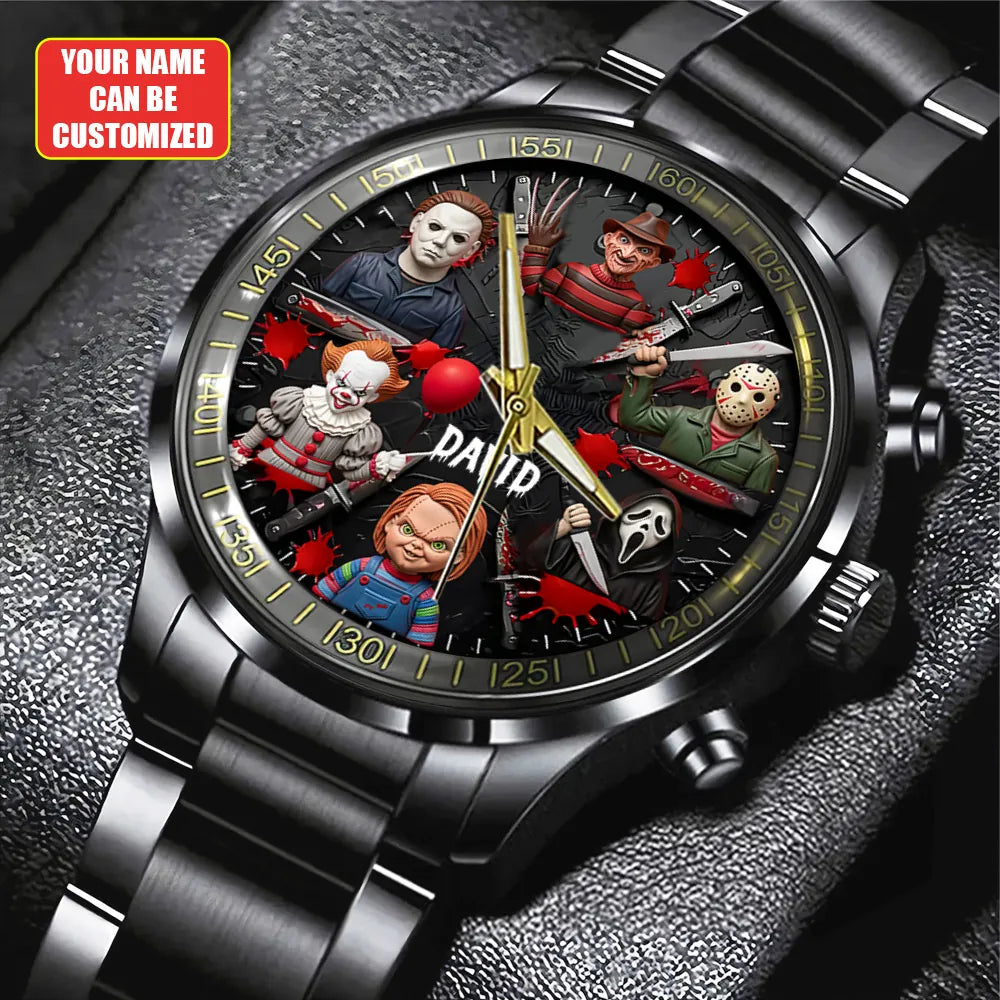 Personalized Scary Halloween Horror Movies Black Stainless Steel Watch – TANTN15883