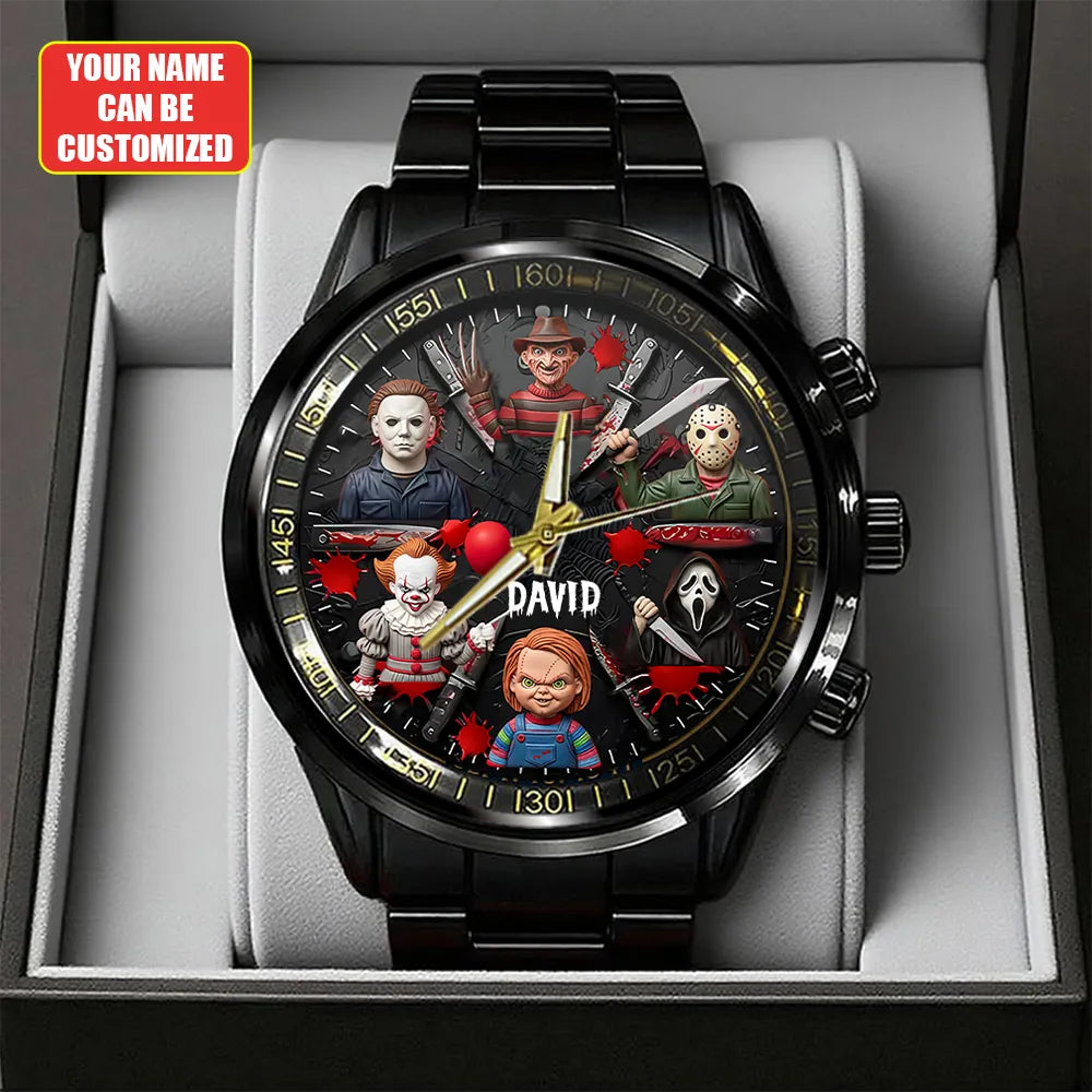 Personalized Scary Halloween Horror Movies Black Stainless Steel Watch – TANTN15883