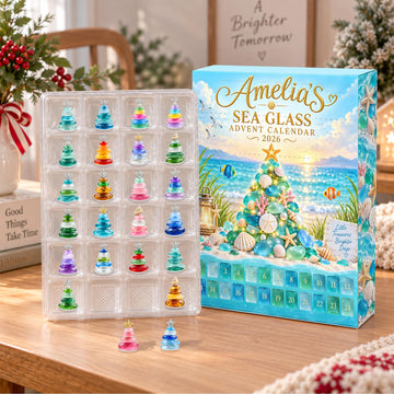 Personalized Sea Glass Advent Calendar Box Custom Name 24 Charm Christmas Countdown Beach Lover Holiday Keepsake Gift