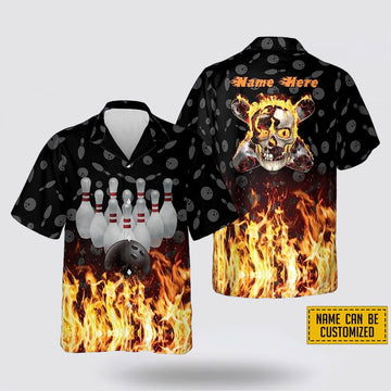Personalized Skull Bowling In The Fire Bowling Hawaiin Shirt – Gift For Bowling Enthusiasts