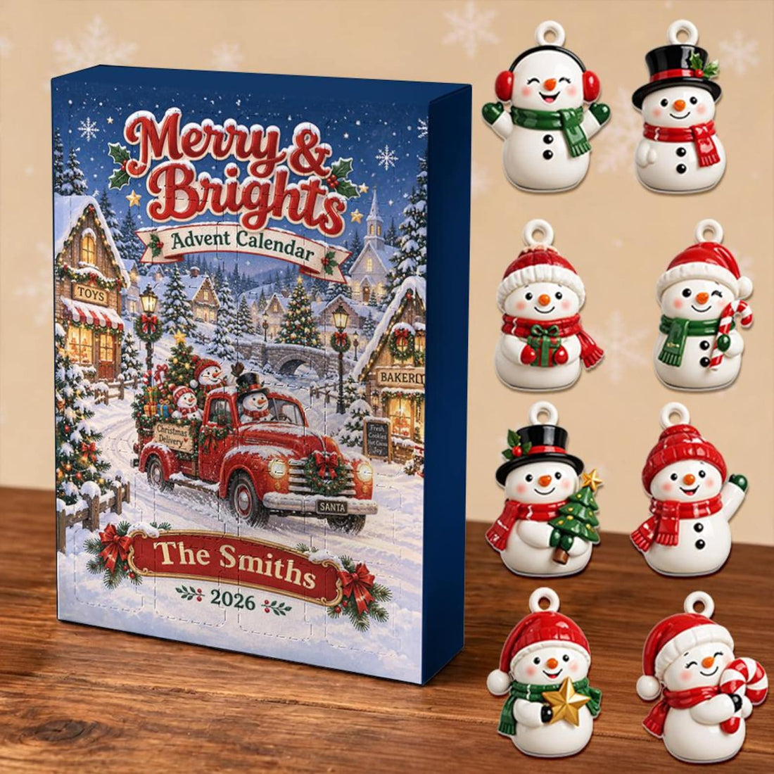 Personalized Snowman Advent Calendar 2026 24 Acrylic Charms Custom Family Name Winter Countdown Keepsake