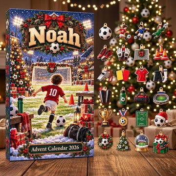 Personalized Soccer Advent Calendar 2026 24 Football Charms Custom Name Christmas Countdown Gift For Soccer Players
