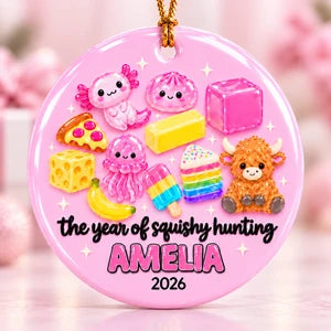 Personalized Squishy Hunting Ceramic Christmas Ornament – Cute Character Keepsake for Kids & Grandkids