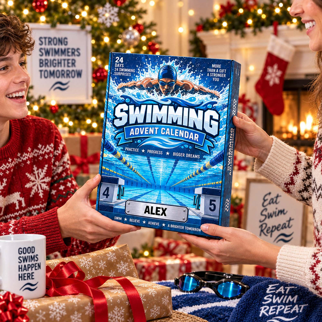 Personalized Swimming Advent Calendar 2026 Custom Swimming Blind Box 24 Day Christmas Countdown With Swimming Tokens Xmas Countdown Decor