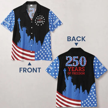 Personalized USA 250 Hawaiian Shirt, Custom Name Patriotic Button Down, 250 Years Of Freedom American Flag Shirt