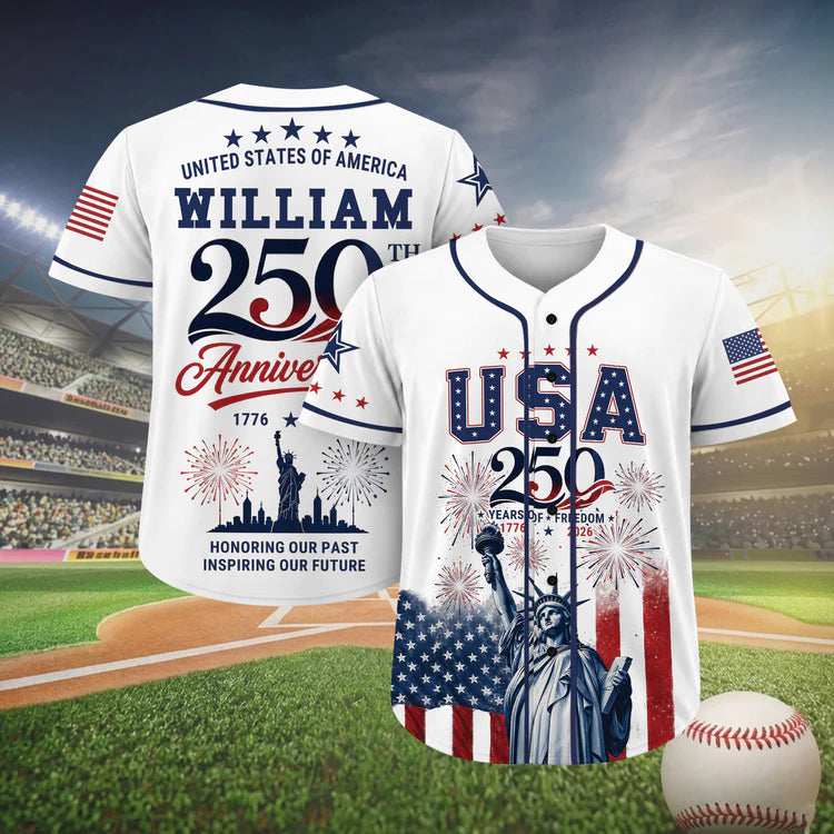 Personalized USA 250 Years Anniversary Baseball Jersey, Custom Name Patriotic 1776-2026 Shirt 685207