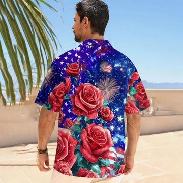 Personalized USA 250 Years Hawaiian Shirt – Patriotic Roses Button Down