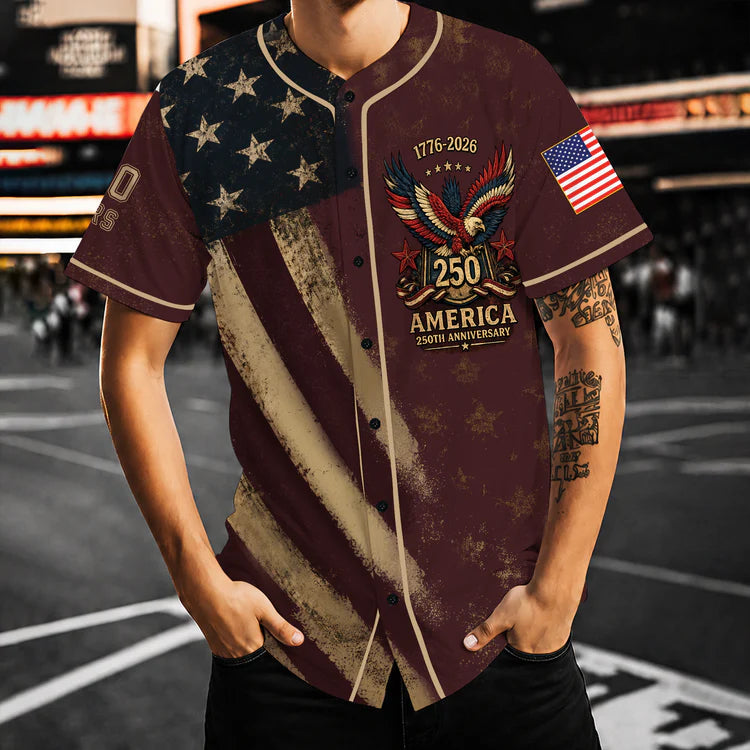 Personalized USA 250th Anniversary Baseball Jersey, 250 Years Of Freedom Tee, Patriotic 4th Of July Gift 685313