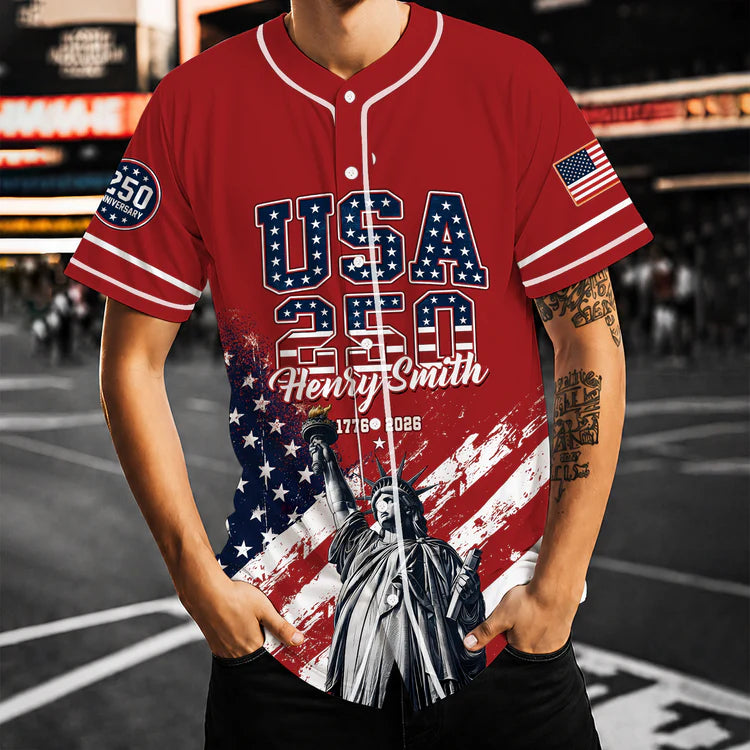 Personalized USA 250th Anniversary Baseball Jersey, America 1776-2026 Semiquincentennial Jersey, Patriotic 4th Of July Shirt 685250
