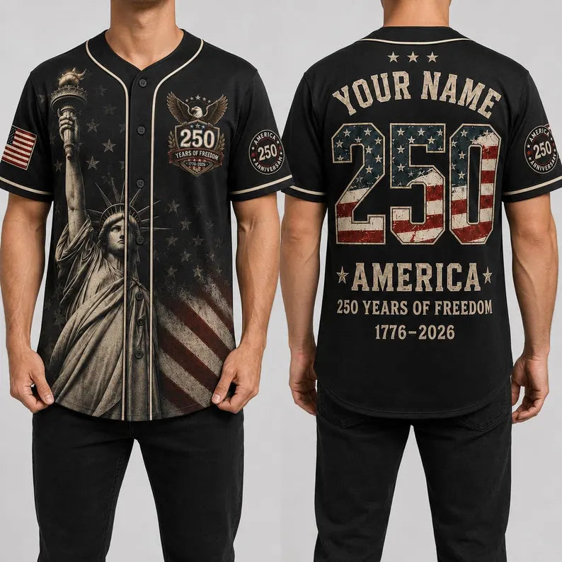 Personalized USA 250th Anniversary Baseball Jersey, Custom Name Number 1776-2026, America 250 Years of Freedom 4th of July Gift