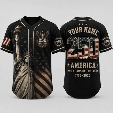 Personalized USA 250th Anniversary Baseball Jersey, Custom Name Number 1776-2026, America 250 Years of Freedom 4th of July Gift