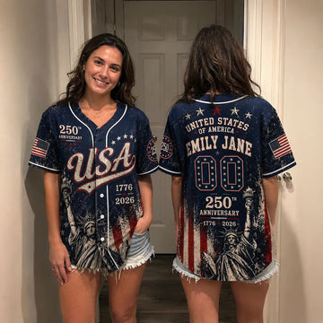 Personalized USA 250th Anniversary Baseball Jersey, Custom Patriotic America 2026 Shirt, Fourth of July Button Up Gift Tee