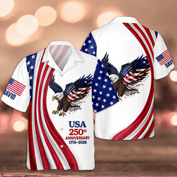 Personalized USA 250th Anniversary Semiquincentennial Hawaii Shirt, 4th of July American, Independence Day Gift, Patriotic Freedom