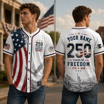 Personalized USA 250th Baseball Jersey, 1776 2026 Freedom Shirt, American Flag Liberty Anniversary Gift for Men