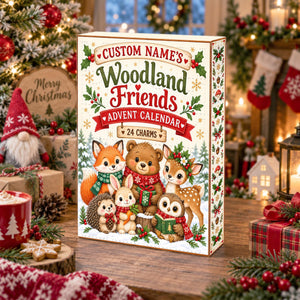 Personalized Woodland Friends Advent Calendar Box Custom Name 24 Charm Christmas Countdown Kids Holiday Keepsake Gift