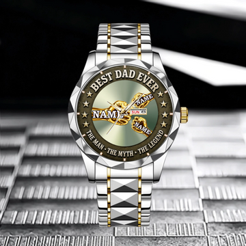 Personalized Best Dad Ever Watch – Custom Name Engraved Father Hand Watch – Father’s Day Gift for Dad