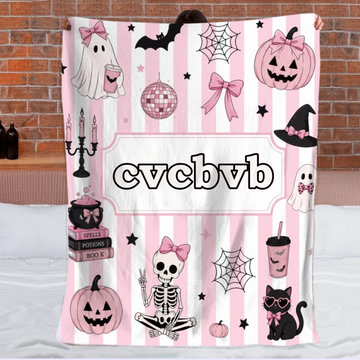 Personalized Pink Halloween Blanket For Girls - Custom Name Trick Or Treat Cozy - Gift For Teen Girls