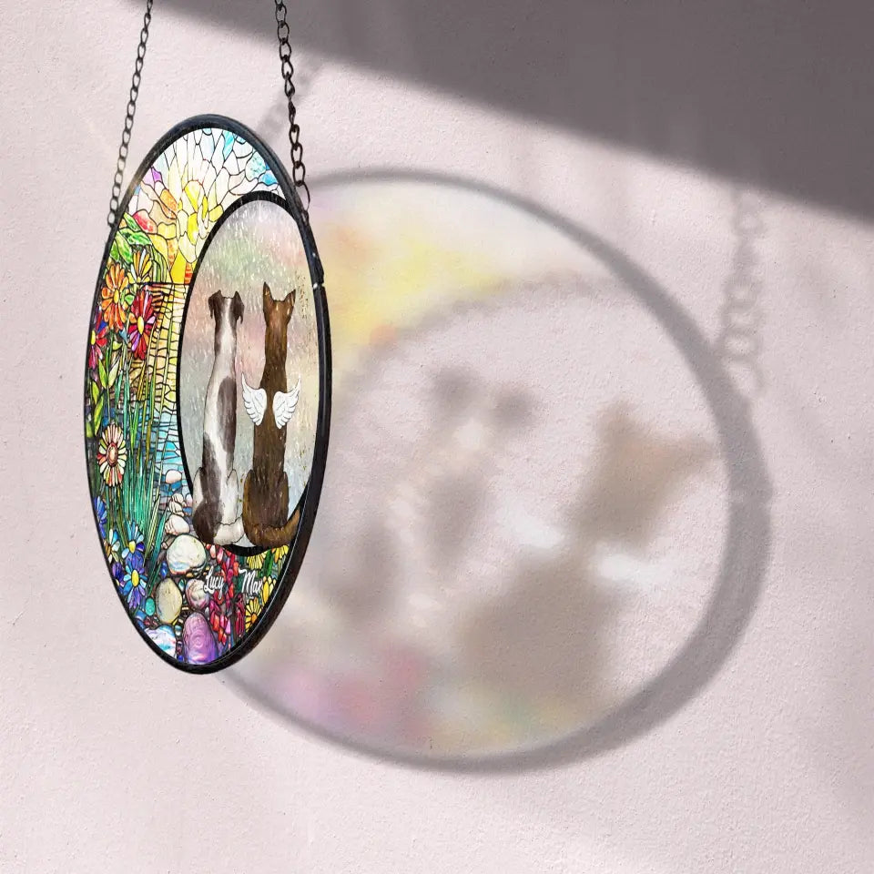 Pet On The Moon Personalized Window Stained Glass Suncatcher Hanging Dog Remembrance Gift