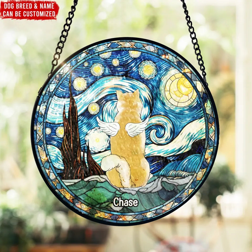 Pet With Starry Night Sky Personalized Window Hanging Stained Glass Suncatcher Hanging