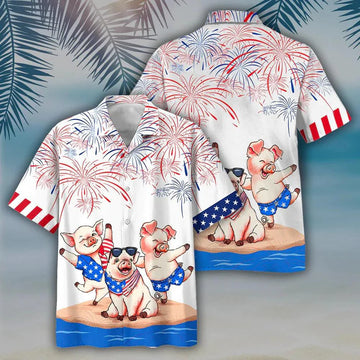 Pig Independence Day Aloha Hawaiian Shirts For Summer, Happy 4th Of July Pig Hawaiian Shirt For Men Women, Special Gift For Pig Lovers, Fourth Of July
