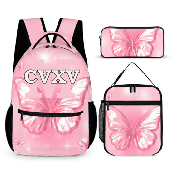 Pink Butterfly Pattern Name Customized Initials Customized Girl's Backpack - School Season Gift for Girls