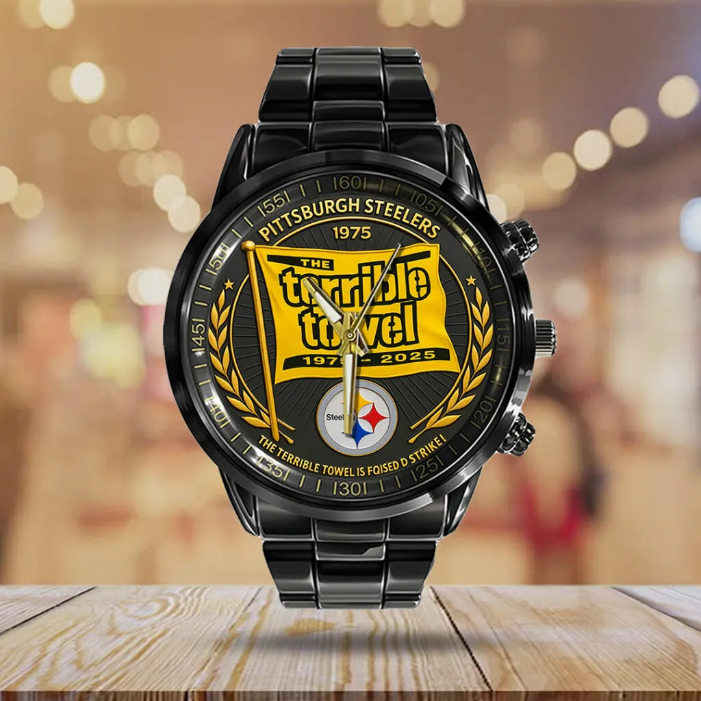 Pittsburgh Steelers The Terrible Towel 2025 Black Stainless Steel Watch – TANTN16137