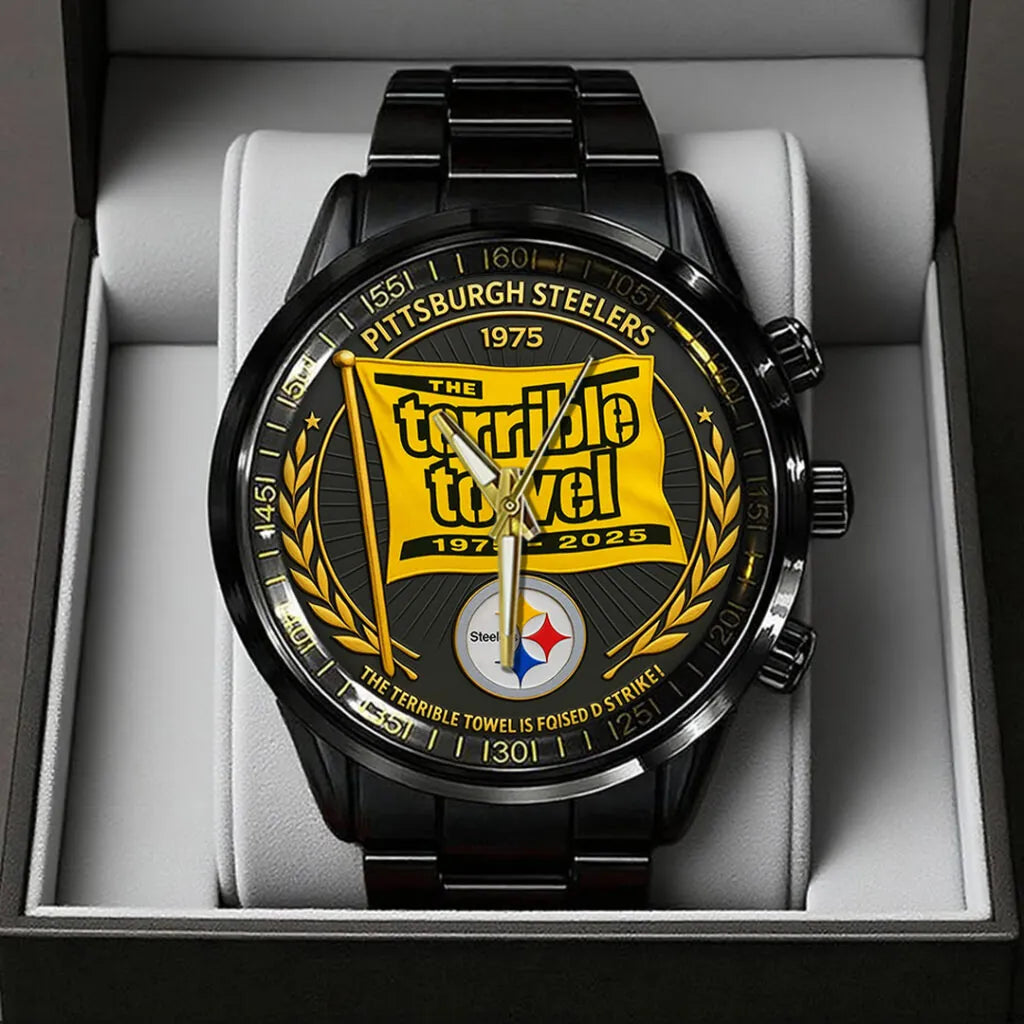 Pittsburgh Steelers The Terrible Towel 2025 Black Stainless Steel Watch – TANTN16137