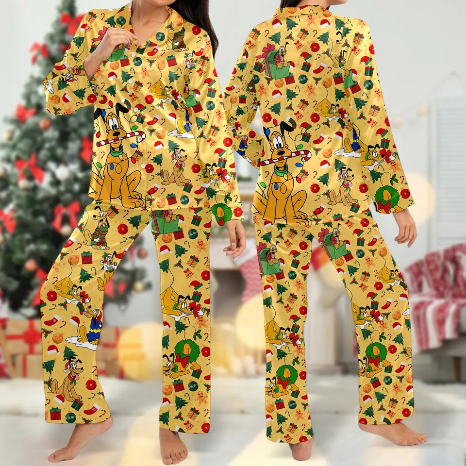 Pluto Christmas Pajamas, Pluto Christmas Pajama Set Gift Women For Holiday, Cartoon Xmas Party Shirt, Magic Kingdom Family Shirt