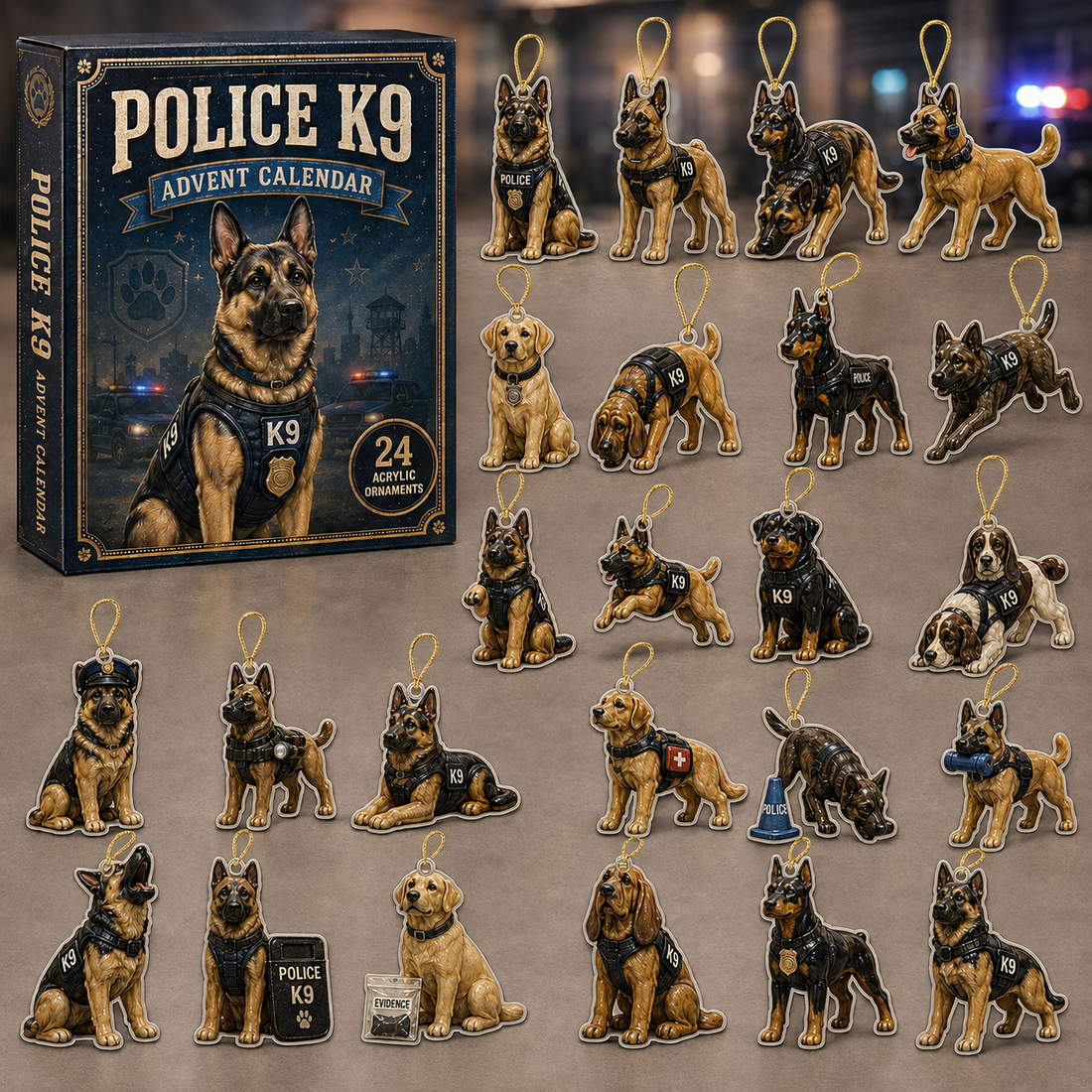 Police K9 Unit Advent Calendar 2026 24 Day Festive Countdown Acrylic Charms Blind Box Gift For Police Lovers