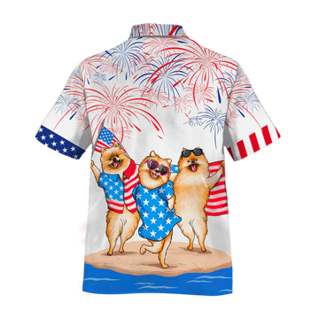 Pomeranian Independence Day Aloha Hawaiian Shirts For Summer, Dog Fourth Of July Apparel Aloha Hawaiian Shirt For Men Women, Gift For Dog Lovers
