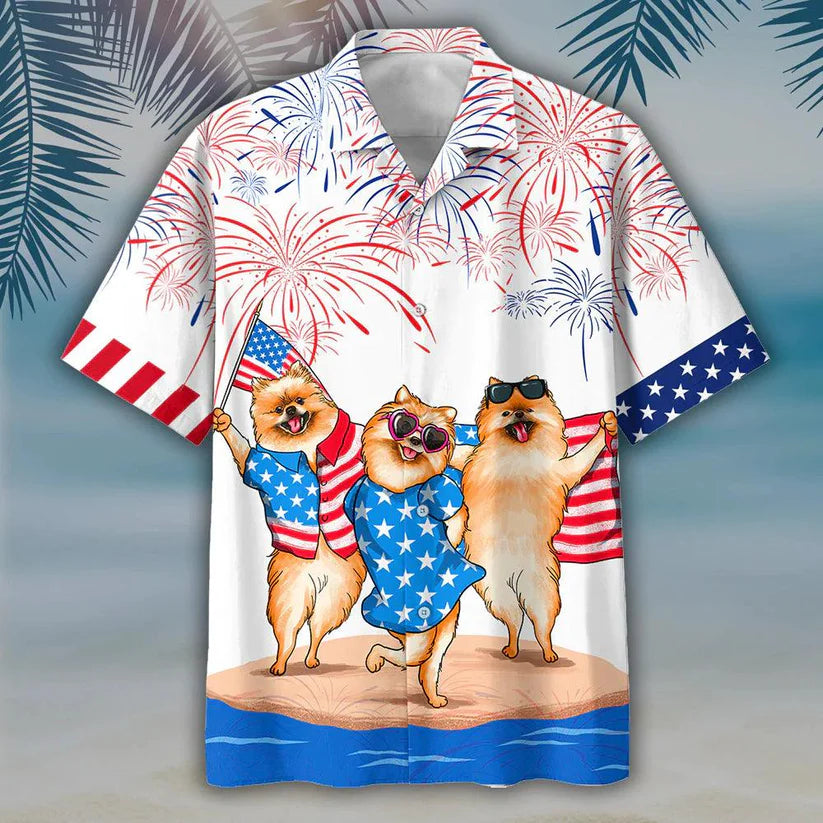 Pomeranian Independence Day Aloha Hawaiian Shirts For Summer, Dog Fourth Of July Apparel Aloha Hawaiian Shirt For Men Women, Gift For Dog Lovers