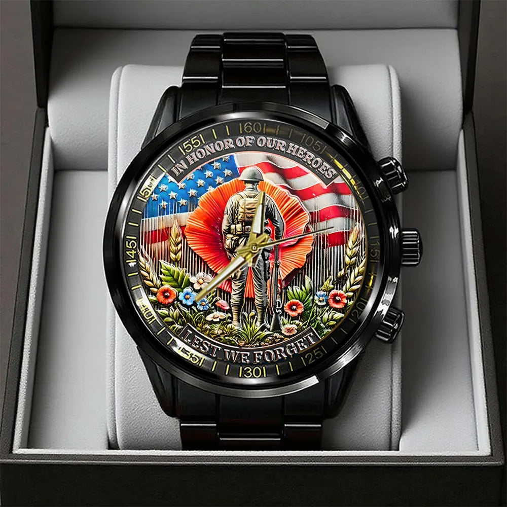 Poppy Remembrance Military Black Stainless Steel Watch-PX1187