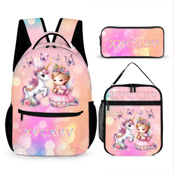 Princess Girl And Her Unicorn Sur Custom Backpack - Personalized Name - Gifts For Girls