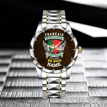 Proud Portugais Customized Watch - Personalized Name - Gifts For Expats, Friends
